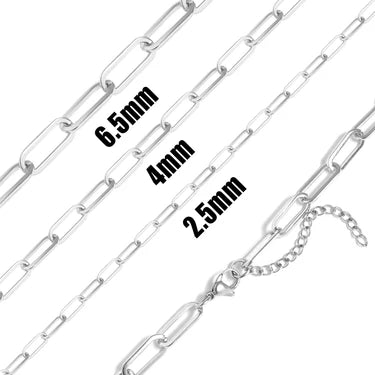Surgical Stainless Steel Paperclip Chain Necklace<br>16" to 18" Length<br>4 mm Width