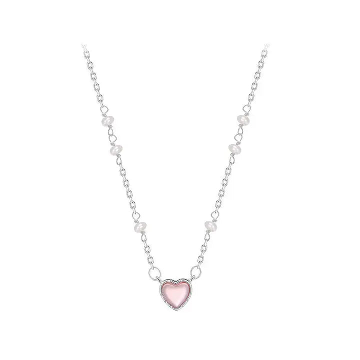 Dainty Pearl Heart Pendant Necklace<br>925 Sterling Silver<br>by Perimade & Co.