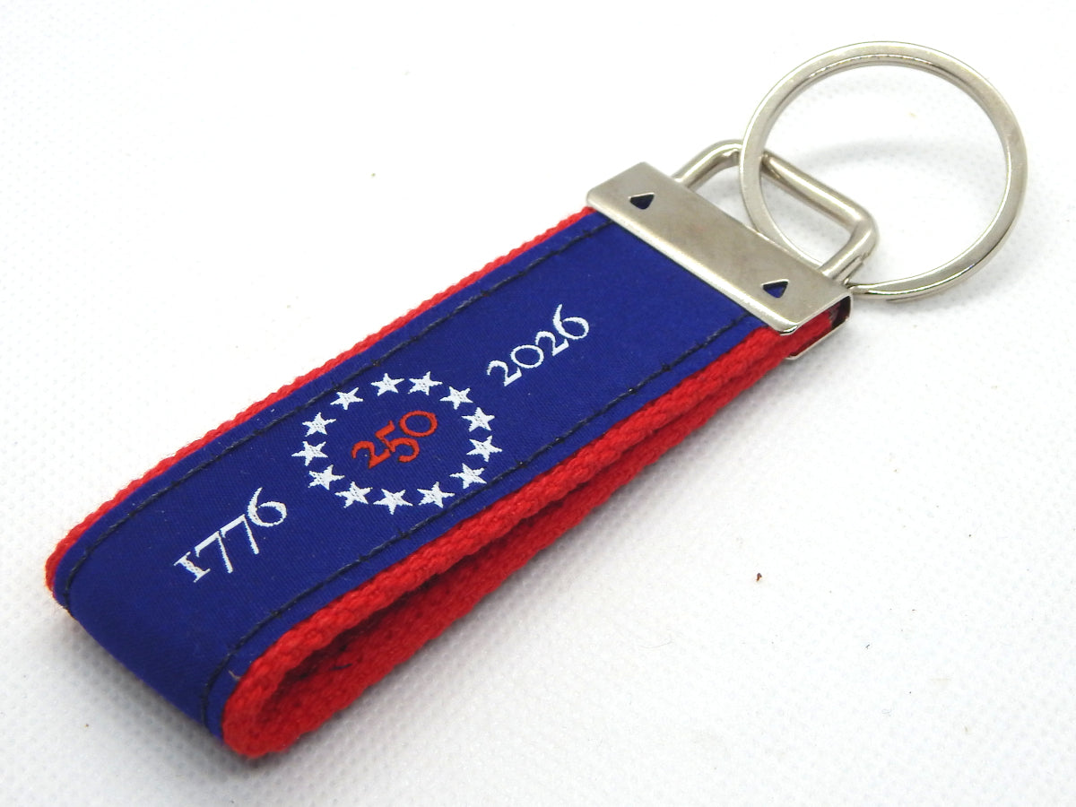 Preston "America 250" Classic Ribbon Key Ring, Red Cotton Web