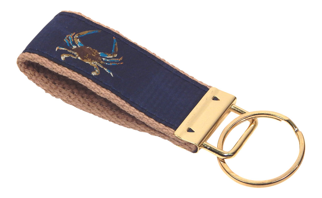 Preston Maryland Blue Crab Classic Ribbon Key Ring<br>Khaki Cotton Web