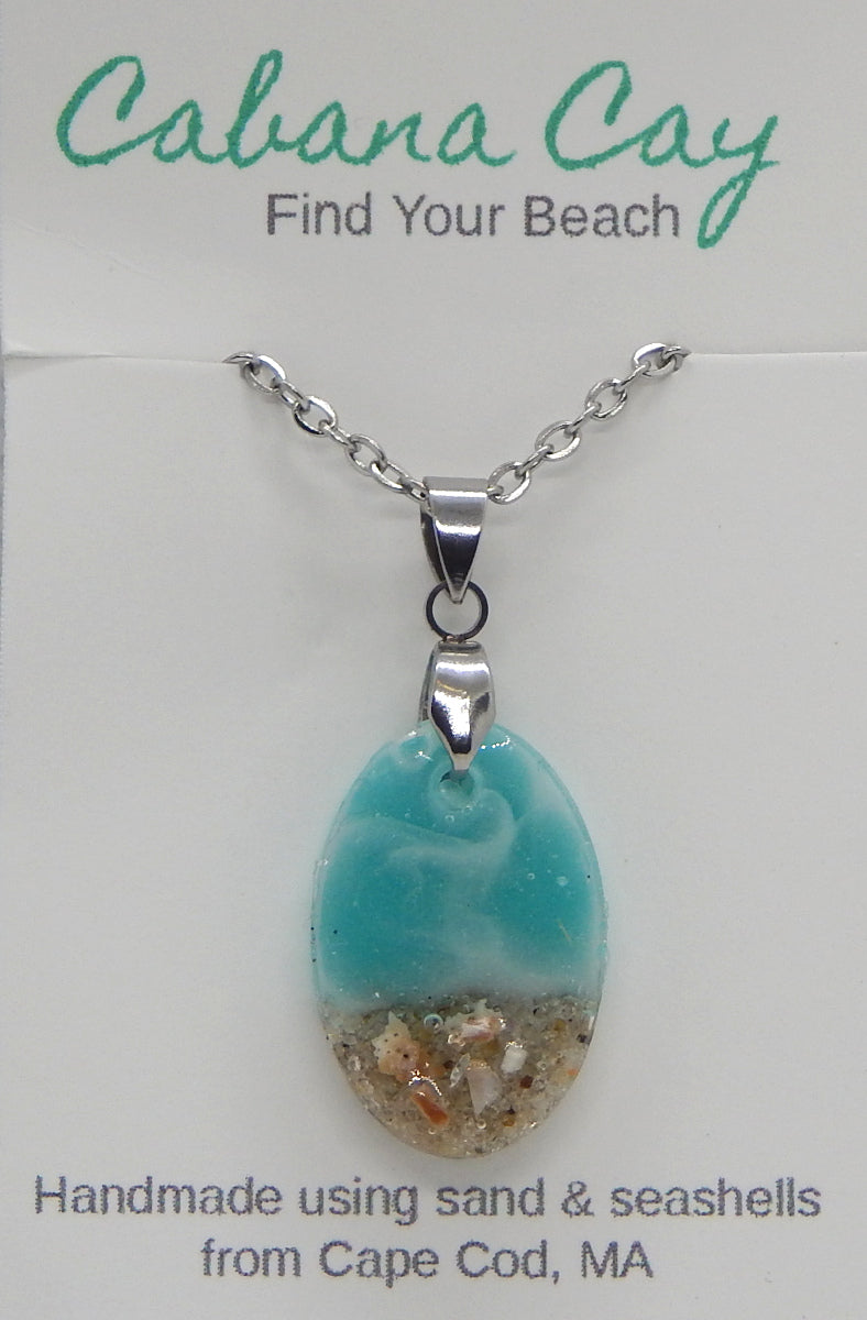 Beach Sand and Seashells<br>Oval Necklace<br>Cape Cod, MA