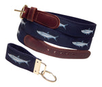 Preston Leather "Tarpon" Belt, Navy Web, FREE Matching Key Ring
