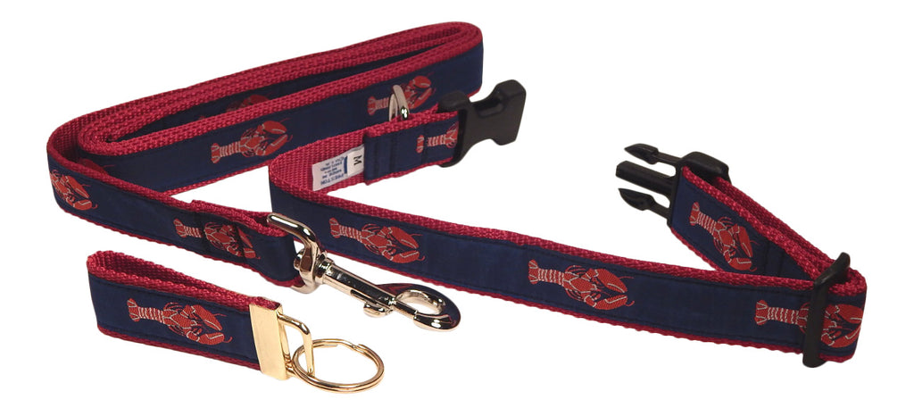 Preston Ribbons "Red Lobster" Collar, Leash, Set, MEDIUM/LARGE Dogs, FREE Matching Key Ring with Set