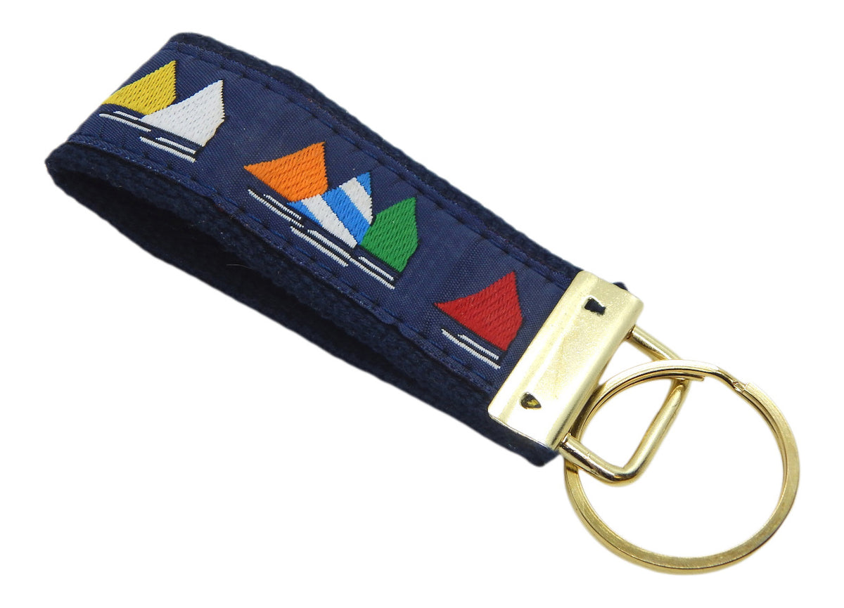 Preston Rainbow Fleet on Navy Classic Ribbon Key Ring, Navy Cotton Web