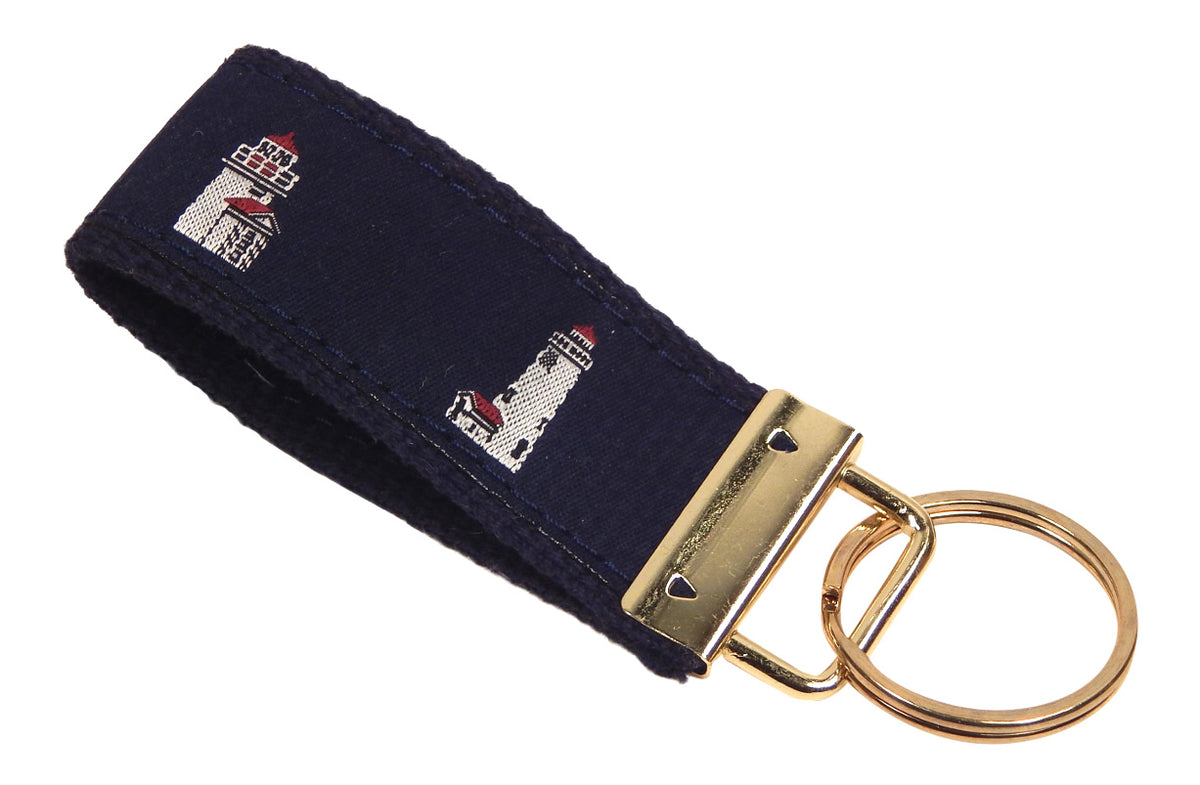 Preston Lighthouse Classic Ribbon Key Ring, Navy Cotton Web