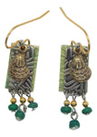Gold Tone Oyster Shell, Rectangular Backings, Teal Beads, Drop Earrings by Silver Forest