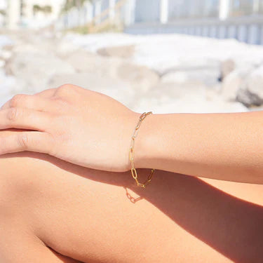 18K Gold PVD Over Stainless Steel Paperclip Chain Bracelet