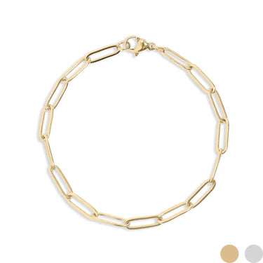 18K Gold PVD Over Stainless Steel Paperclip Chain Bracelet