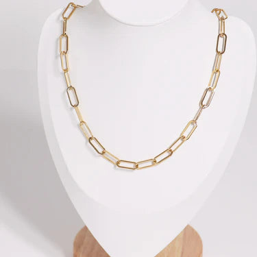 18K Gold PVD Paperclip Chain Necklace<br>16" to 18" length<br>2.5 mm or 4 mm Width