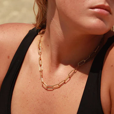 18K Gold PVD Paperclip Chain Necklace<br>16" to 18" length<br>2.5 mm or 4 mm Width