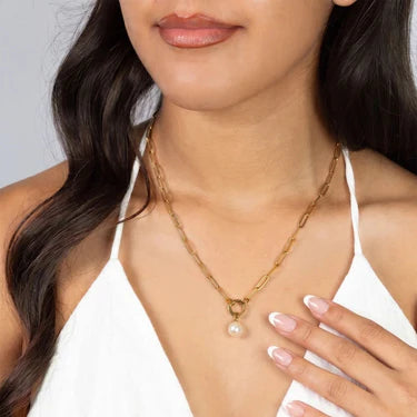 18K Gold PVD Stainless Steel Paperclip Charm Holder Necklace<br>18" to 20" Length