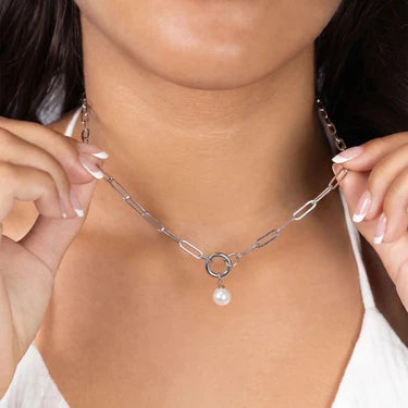 Surgical Stainless Steel Paperclip Charm Holder Necklace<br>18" to 20" Length