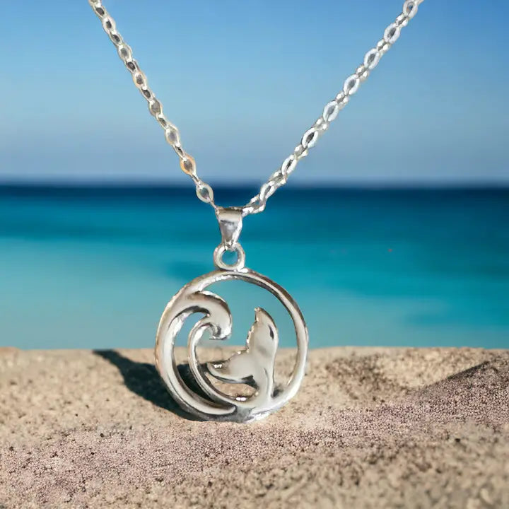 Whale Tail In The Waves Necklace<br>Sterling Silver