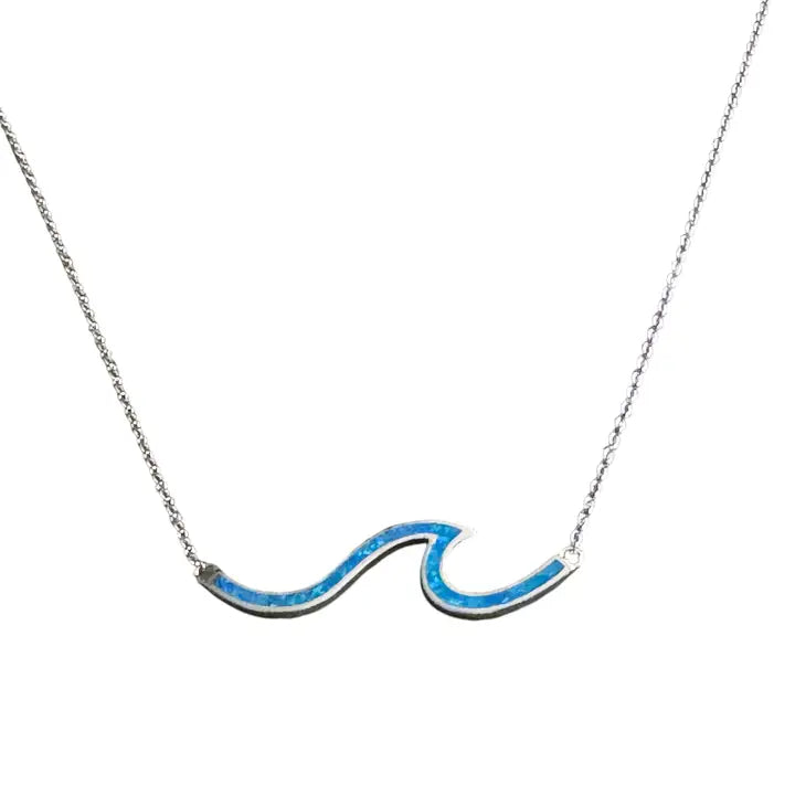 Wave Necklace With Lab Opal<br>Sterling Silver