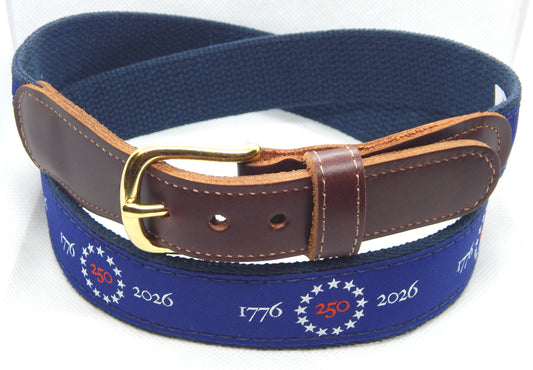 Preston Leather "America 250" Belt, Navy Web, FREE Matching Key Ring