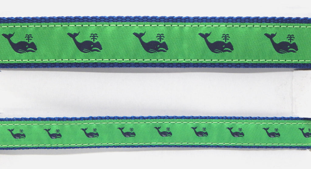 Preston Ribbons "Navy Whale on Green" Collar, Leash or Set