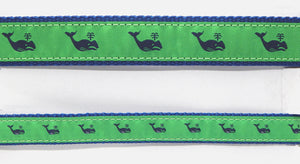 Preston Ribbons "Navy Whale on Green" Collar, Leash or Set