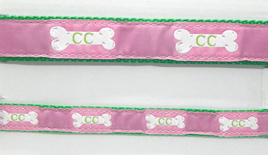 Preston Ribbons "Cape Cod Bone on Raspberry" Collar, Leash or Set