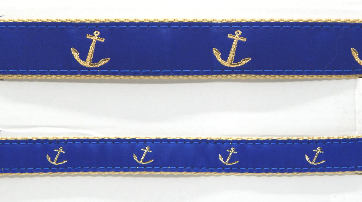 Preston Ribbons "Glittery Golden Anchor on Blue" Collar, Leash or Set