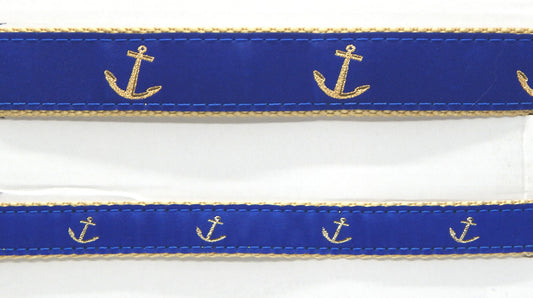 Preston Ribbons "Glittery Golden Anchor on Blue" Collar, Leash or Set