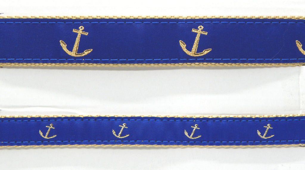Preston Ribbons "Glittery Golden Anchor on Blue" Collar, Leash or Set