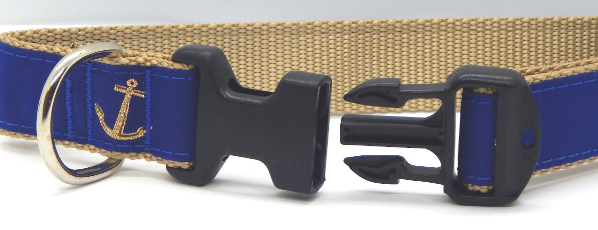 Preston Ribbons "Glittery Golden Anchor on Blue" Collar, Leash or Set