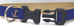 Preston Ribbons "Glittery Golden Anchor on Blue" Collar, Leash or Set