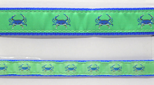 Preston Ribbons "Blue Crab on Green" Collar, Leash or Set