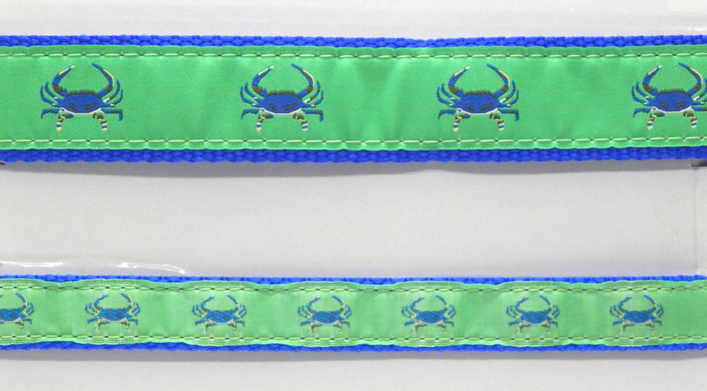 Preston Ribbons "Blue Crab on Green" Collar, Leash or Set