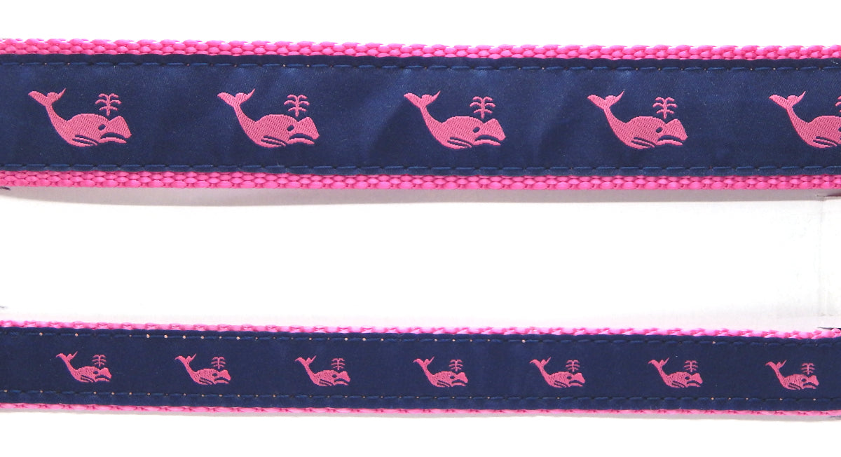 Preston Ribbons "Pink Whale on Navy" Collar, Leash or Set