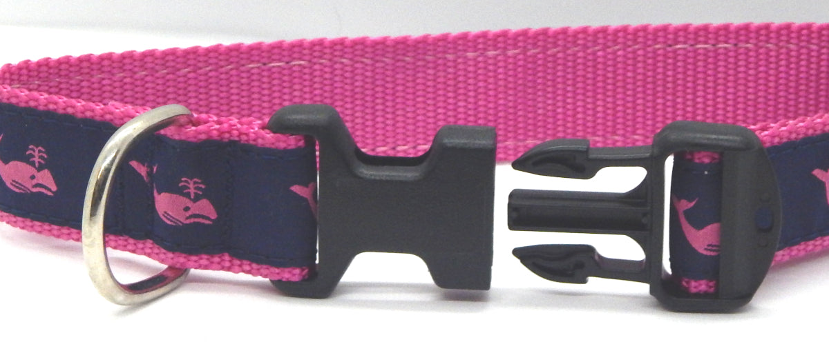 Preston Ribbons "Pink Whale on Navy" Collar, Leash or Set