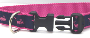 Preston Ribbons "Pink Whale on Navy" Collar, Leash or Set