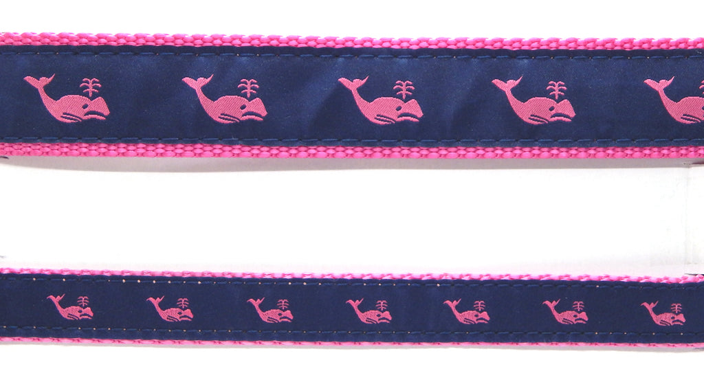 Preston Ribbons "Pink Whale on Navy" Collar, Leash or Set