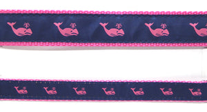 Preston Ribbons "Pink Whale on Navy" Collar, Leash or Set