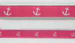 Preston Ribbons "Glittery Silver Anchor on Pink" Collar, Leash or Set<br>Choose "Light Gray" or "Raspberry" Webbing