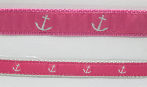 Preston Ribbons "Glittery Silver Anchor on Pink" Collar, Leash or Set<br>Choose "Light Gray" or "Raspberry" Webbing