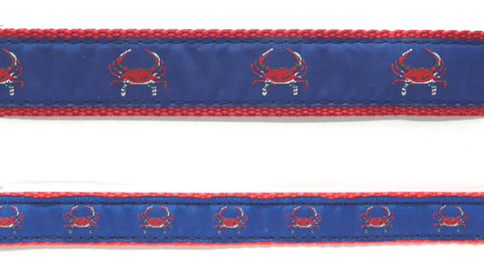 Preston Ribbons "Red Crab on Navy" Collar, Leash or Set