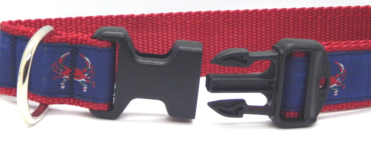 Preston Ribbons "Red Crab on Navy" Collar, Leash or Set