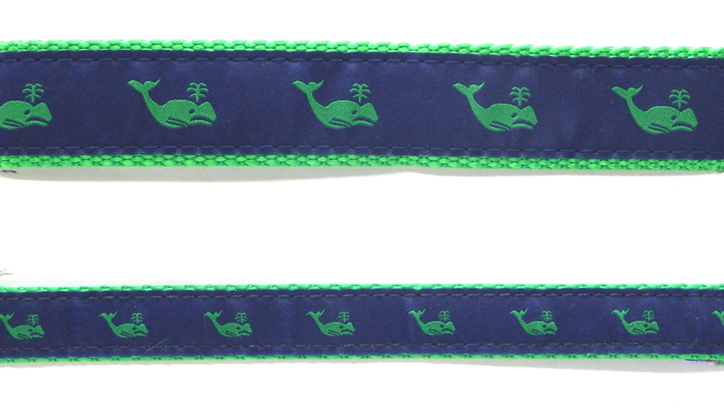 Preston Ribbons "Green Whale on Navy" Collar, Leash or Set