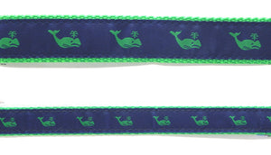 Preston Ribbons "Green Whale on Navy" Collar, Leash or Set