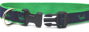 Preston Ribbons "Green Whale on Navy" Collar, Leash or Set