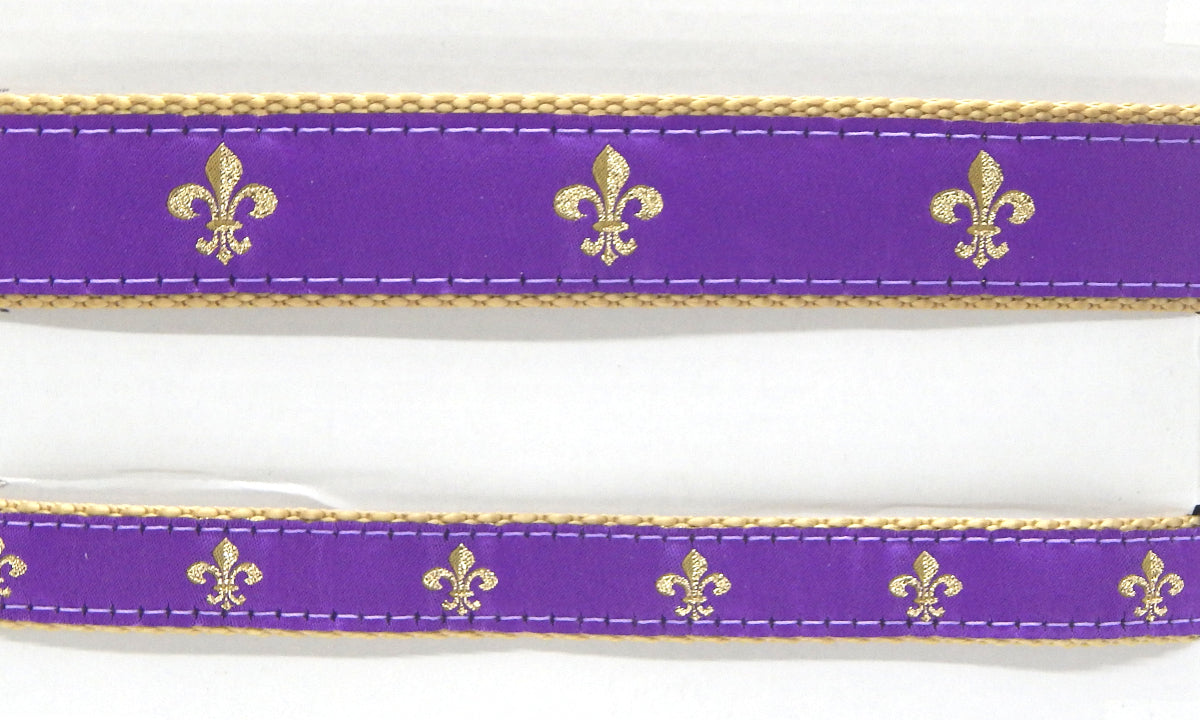 Preston Ribbons "Glittery Gold Fleur de Lis on Purple" Collar, Leash or Set