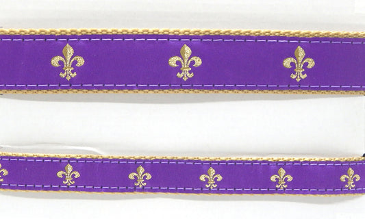 Preston Ribbons "Glittery Gold Fleur de Lis on Purple" Collar, Leash or Set