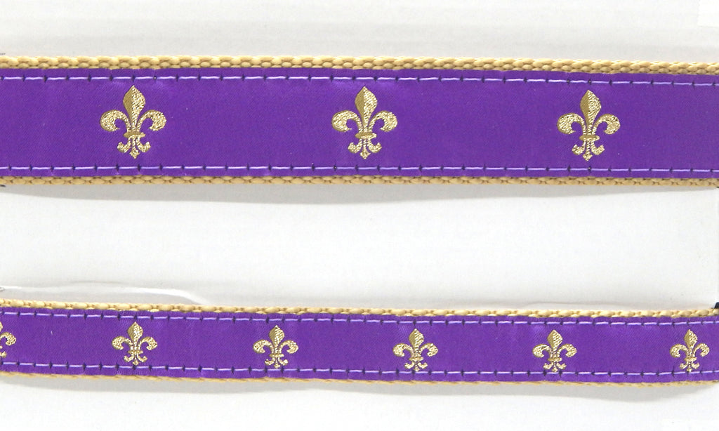Preston Ribbons "Glittery Gold Fleur de Lis on Purple" Collar, Leash or Set