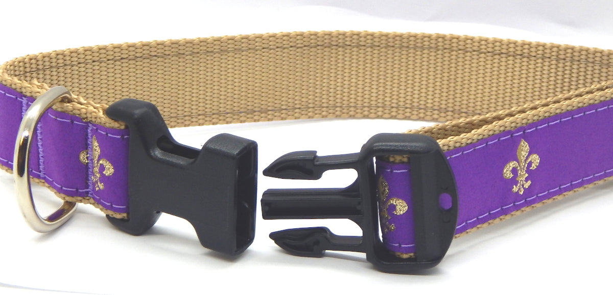 Preston Ribbons "Glittery Gold Fleur de Lis on Purple" Collar, Leash or Set