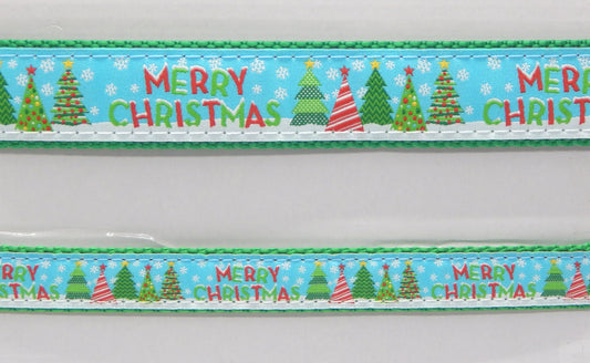 Preston Ribbons "Merry Christmas on Blue" Collar, Leash or Set