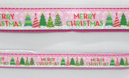Preston Ribbons "Merry Christmas on Pink" Collar, Leash or Set