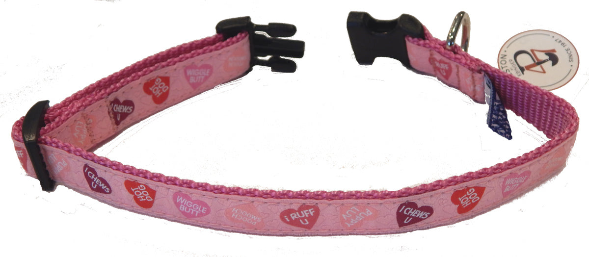 Preston Ribbons "Woof Hearts" Collar, Leash, Set, SMALL Dogs, FREE Matching Key Ring with Set