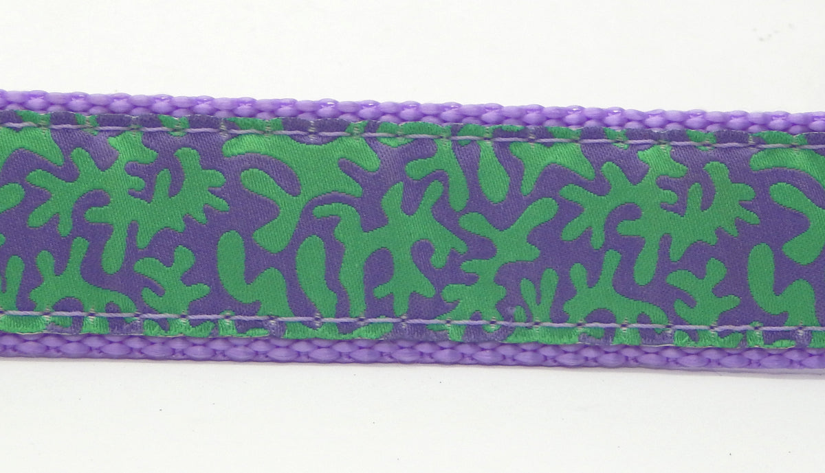 Preston Ribbons "Lilac and Green Coral" Collar, Leash, Set, MEDIUM/LARGE Dogs, FREE Matching Key Ring with Set