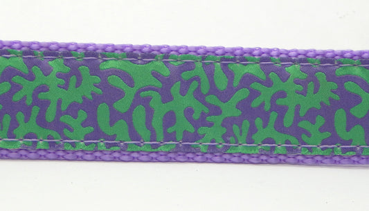Preston Ribbons "Lilac and Green Coral" Collar, Leash, Set, MEDIUM/LARGE Dogs, FREE Matching Key Ring with Set